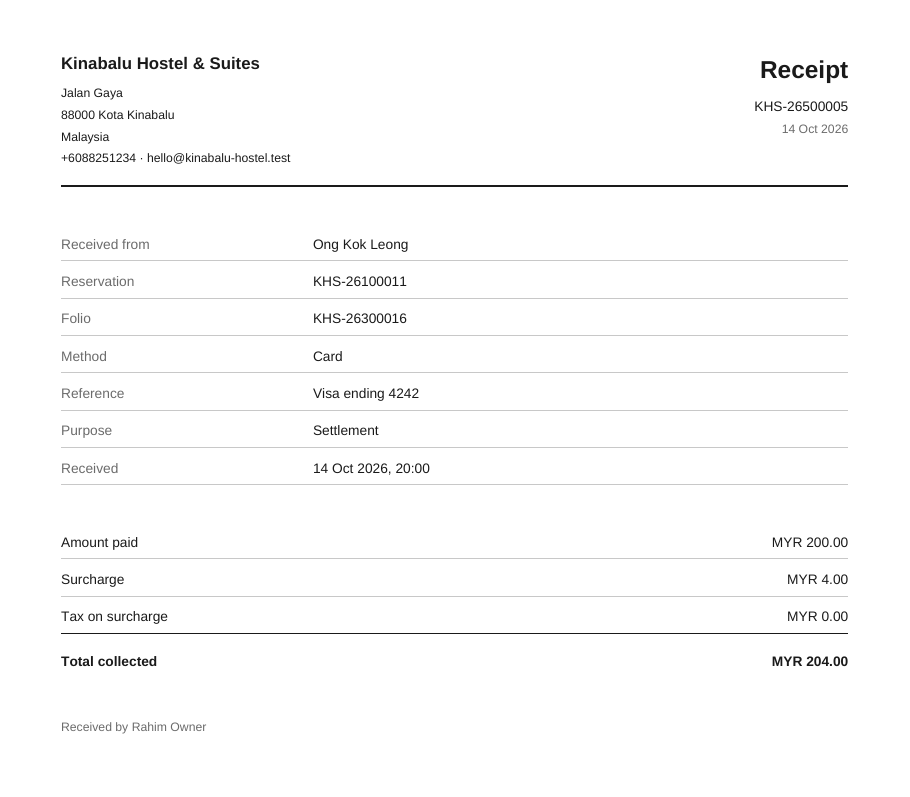 A receipt for a card payment with a surcharge