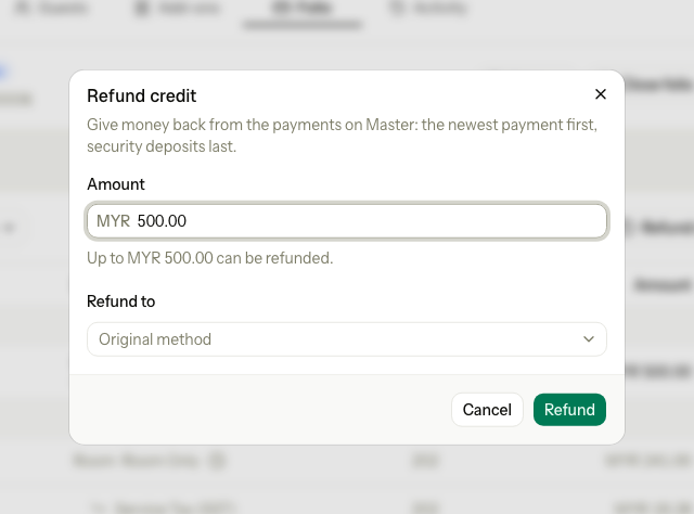 The Refund credit dialog