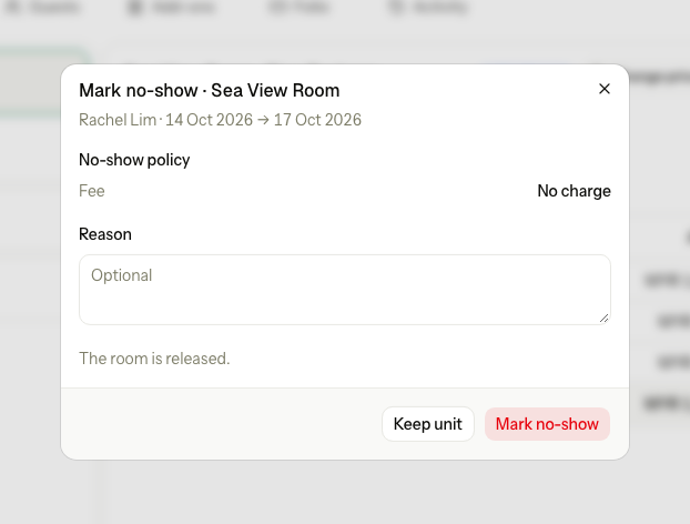 The Mark no-show dialog