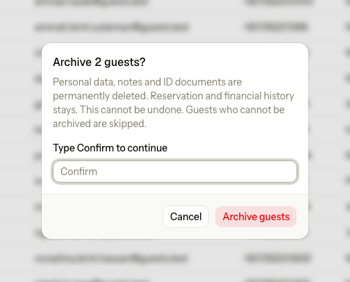 The dialog to archive two guests