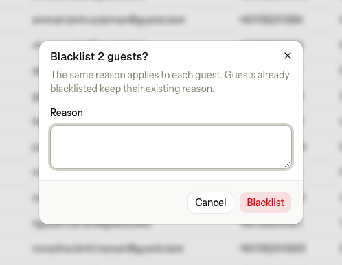 The dialog to blacklist two guests