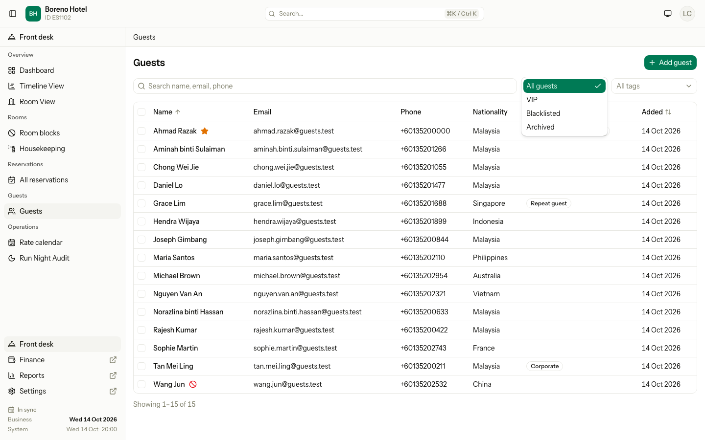 The status filter menu