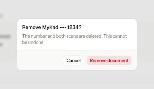 The dialog to remove an ID document