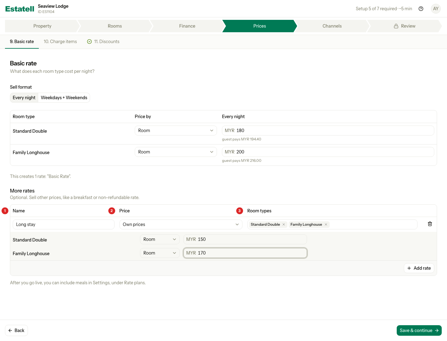 A "Long stay" rate with its own prices for each room type