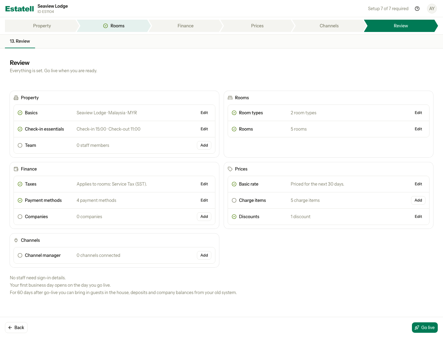 The Review page when every required section is done