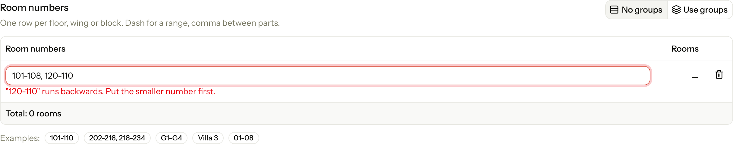 A line with 120-110, and the message that it runs backwards
