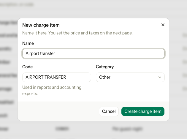 The New charge item dialog