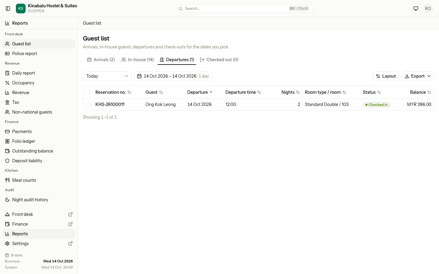 The Departures tab for today